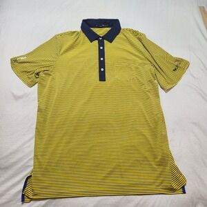 Ralph Lauren RLX Men's Polo Golf Shirt Yellow Blue Stripes XL Wicking